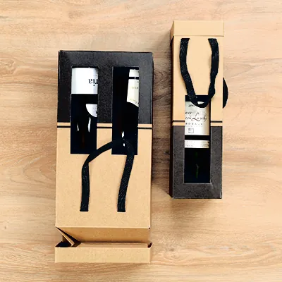 Sac pop-up 1 bouteille brun/noir à fenêtre poignées papier 9,5+9,1x38,5 cm – Paquet de 10 - Sacs pour bouteilles de vin-2