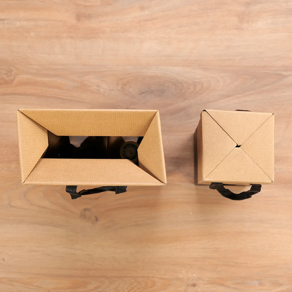Sac pop-up 1 bouteille brun/noir à fenêtre poignées papier 9,5+9,1x38,5 cm – Paquet de 10 - Sacs pour bouteilles de vin-3