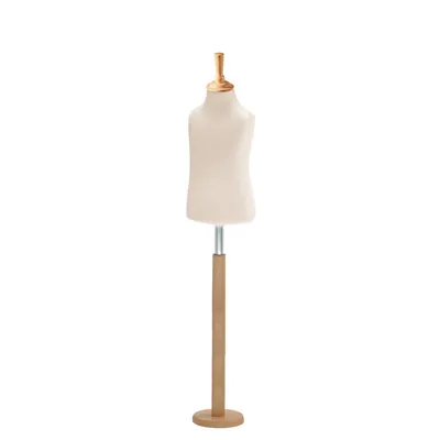 Buste enfant 6/8 ans tissu beige pied rond bois H 54 cm - Bustes couture, torses couture