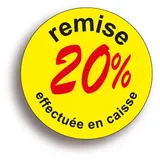 Pastille adhésive 'remise -20%' rond ø 50 mm, Jaune fluo - Sticker promo - Lot de 500 - Étiquettes adhésives Soldes, Étiquettes promotionnelles