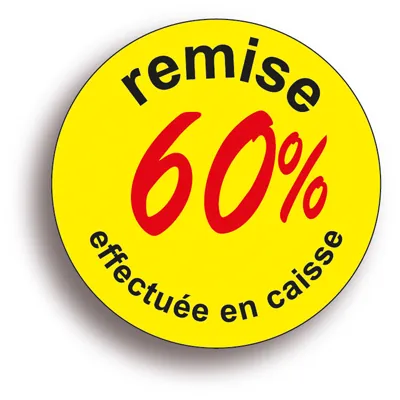 Pastille adhésive 'remise -50%' rond ø 50 mm, Jaune fluo - Sticker promo - Lot de 500 - Étiquettes adhésives Soldes, Étiquettes promotionnelles