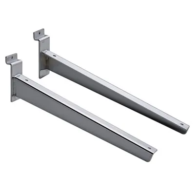 Console inclinée pour tablette bois ou verre en métal chromé pour panneau rainuré L 30 cm - Gris - La paire - Consoles pour tablettes
