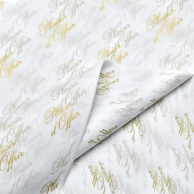 Papier de soie blanc imprimé or Plaisir d'offrir 18g/m² 50 x 75 cm, 120 feuilles - Papiers de soie-2