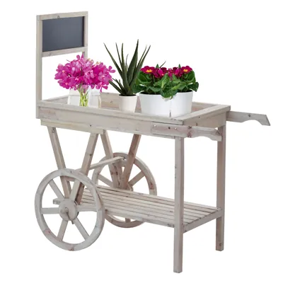 Chariot de présentation en bois avec ardoise 111 x 58 x 117 cm - Chariot bois 2 niveaux avec ardoise - Étagères magasins, Présentoirs bois-3