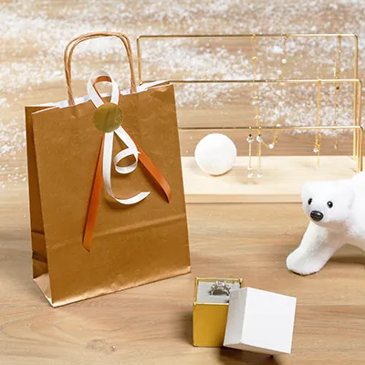 Sac kraft bronze à poignées torsadées 18+7x24cm 100g/m² (x50) - Sacs kraft métallisés poignées torsadées-2