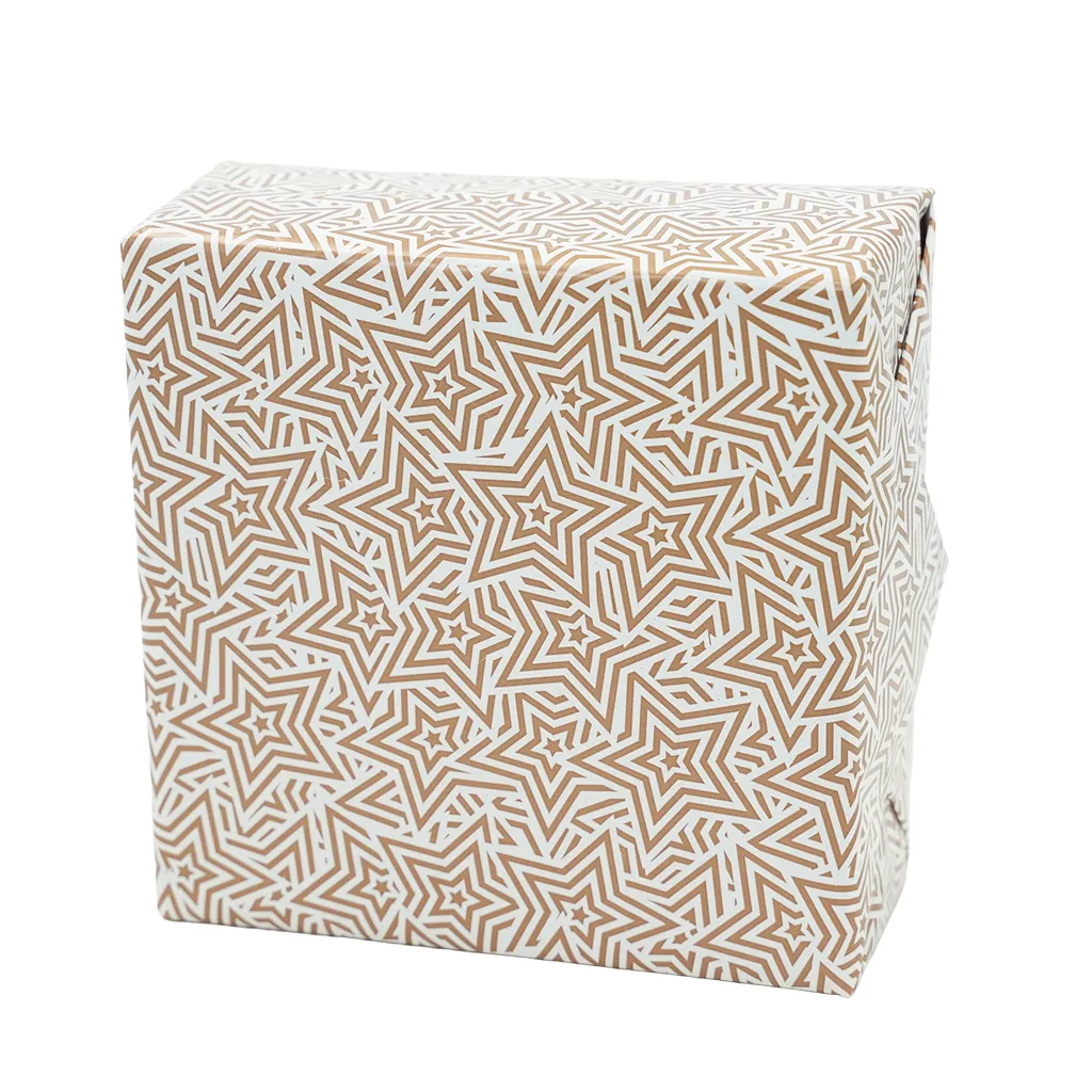 Papier cadeau couché blanc origami étoiles cuivre 70 cm x 100 m 70 g/m² – le rouleau - Papier cadeaux couchés à motifs-4