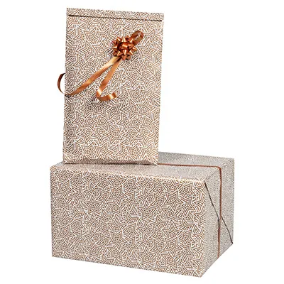 Papier cadeau couché blanc origami étoiles cuivre 70 cm x 100 m 70 g/m² – le rouleau - Papier cadeaux couchés à motifs-5