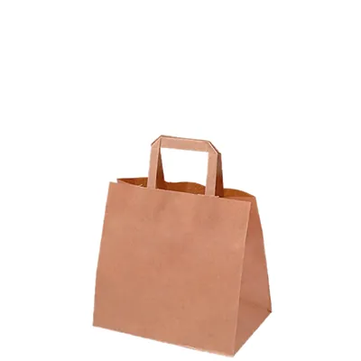 Sac papier kraft brun poignées plates 26 x 17 x 25 cm - Sac traiteur - Lot de 50 - Sacs kraft brun poignées plates