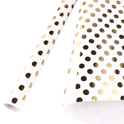Papier cadeau couché blanc pois dorés à chaud or 70 cm x 25 m 80 g/m² - le rouleau - Papiers cadeaux à effets