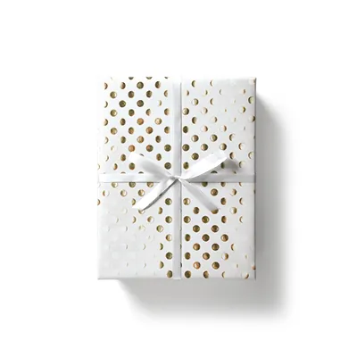 Papier cadeau couché blanc pois dorés à chaud or 70 cm x 25 m 80 g/m² - le rouleau - Papiers cadeaux à effets-2
