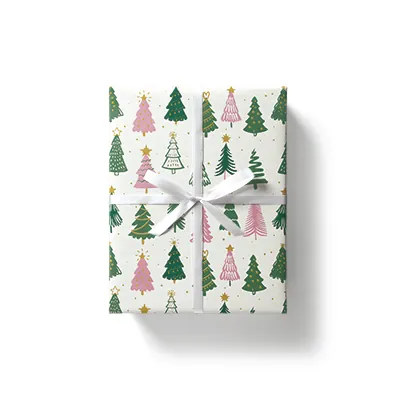 Papier cadeau couché sapins vert/rose 70 cm x 50 m 80 g/m² – le rouleau - Papier cadeaux couchés à motifs-2