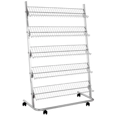 Présentoir 5 tablettes sur roulettes 103 x 51 x 156 cm fil métal - Présentoir magasin - Présentoirs fil