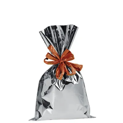 Pochette cadeau métallisée argent brillant 15 x 25 cm - Sachet cadeau argent- Lot de 50 - Pochettes cadeaux métallisées
