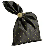 Pochette cadeau métallisée noire pois or Amore 35 x 50 cm - Sachet cadeau noir/or - Lot de 50 - Pochettes cadeaux métallisées