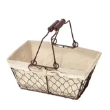 Panier métal rectangulaire marron tissu beige avec 2 anses 25 x 17 x 11 cm - Paniers