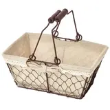 Panier métal rectangulaire marron tissu beige avec 2 anses 30 x 21 x 13 cm - Paniers