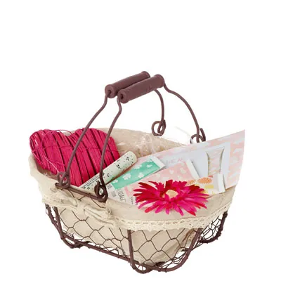 Panier métal ovale marron tissu beige avec 2 anses 24 x 16 x 10 cm - Paniers-2