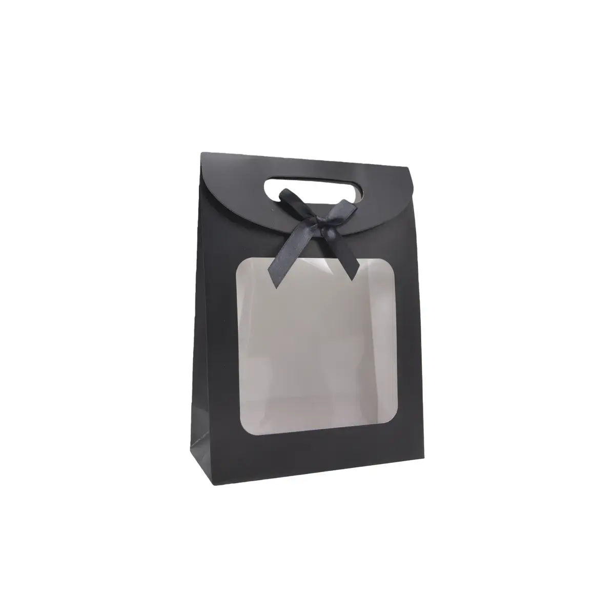 Pochette cadeau noire à velcro avec fenêtre 14 x 7 x 20 cm - Lot de 20 - Pochettes cadeaux luxe