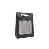 Pochette cadeau noire à velcro avec fenêtre 14 x 7 x 20 cm - Lot de 20 - Pochettes cadeaux luxe