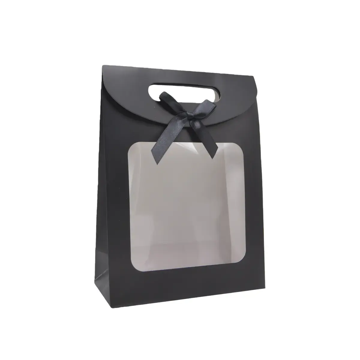 Pochette cadeau noire à velcro avec fenêtre 19 x 9 x 26 cm - Lot de 20 - Pochettes cadeaux luxe