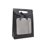 Pochette cadeau noire à velcro avec fenêtre 19 x 9 x 26 cm - Lot de 20 - Pochettes cadeaux luxe