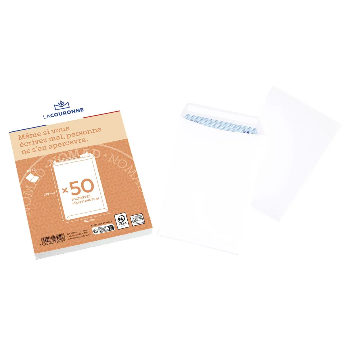 Pochette blanche C5 162 x 229 mm 90g sans fenêtre La Couronne - Paquet de 50 - Enveloppes blanches, Enveloppes kraft-2