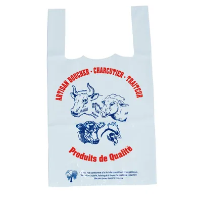 Sac bretelle plastique Boucherie Charcuterie réutilisable PEBD 26 x 12 x 45 cm - Lot de 500 - Sacs plastique à motifs alimentaires