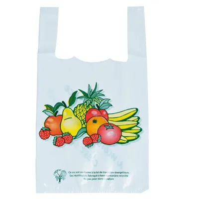 Sac bretelle plastique Fruits et légumes réutilisable PEBD 26 x 12 x 45 cm - Sac fruits et légumes - Lot de 500 - Sacs plastique à motifs alimentaires