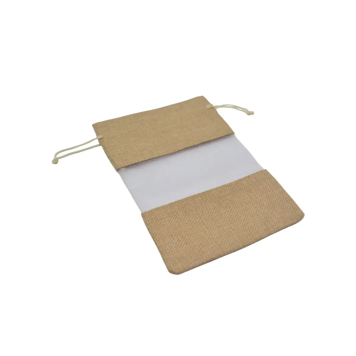 Pochette cadeau en lin brun à fenêtre transparente 13x18,5cm avec cordon - Lot de 10 - Sachets coton, Sachets lin