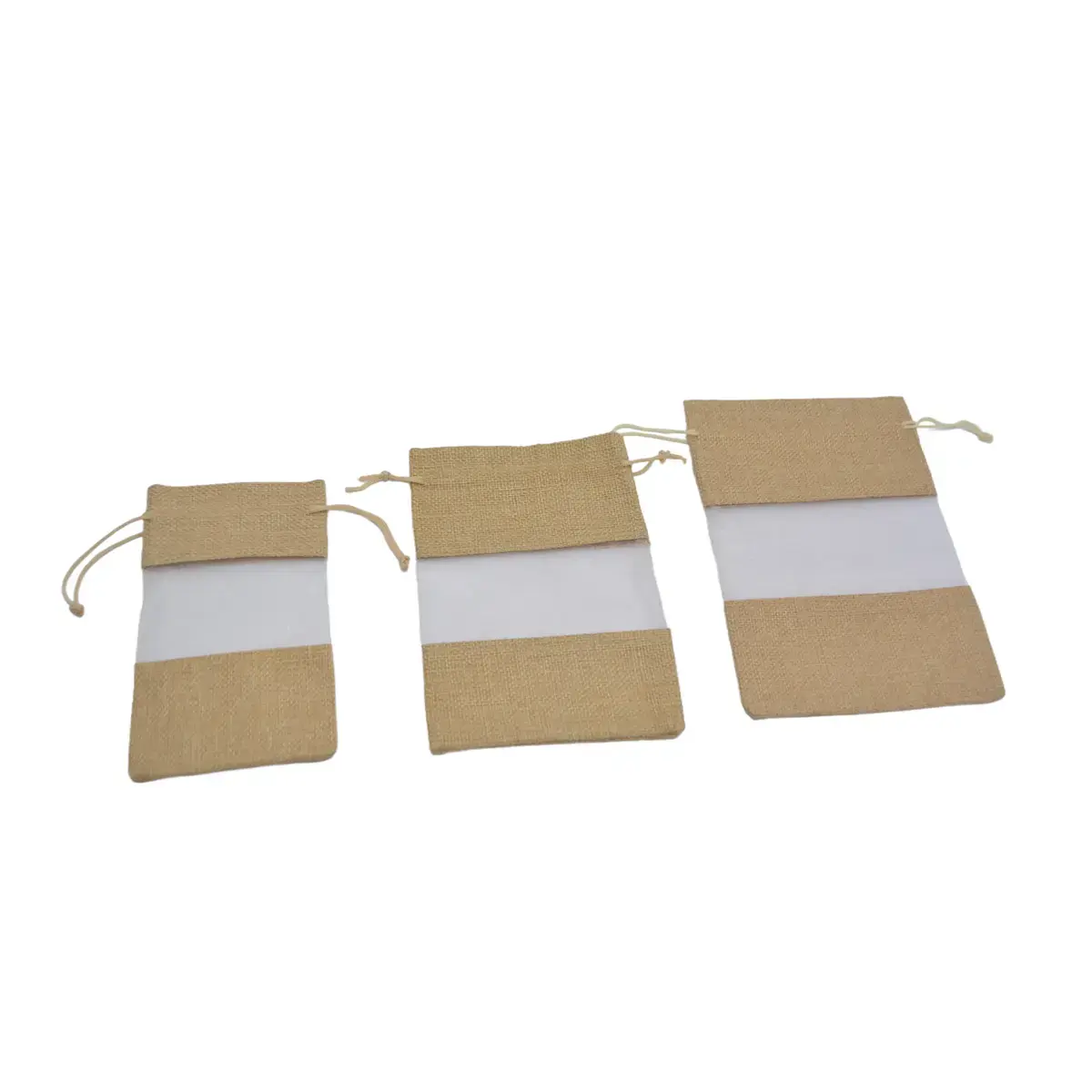Pochette cadeau en lin brun à fenêtre transparente 13x18,5cm avec cordon - Lot de 10 - Sachets coton, Sachets lin-2