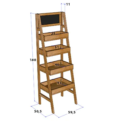 Présentoir bois 4 niveaux avec fronton ardoise 60 x 180 cm - Présentoir 4 casiers magasin - Ligne Authentique-2