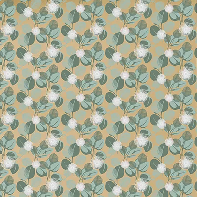 Papier cadeau kraft brun/vert/blanc Eucalyptus 70 cm x 50 m 60g/m² - Papiers cadeaux kraft à motifs