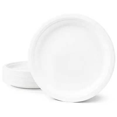 Assiette jetable ronde en fibre végétale biodégradable ø 26 x 2,2 cm - Blanc - Lot de 50 - Assiettes jetables, Assiettes plastique réutilisables