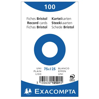 Fiche bristol 75 x 125 mm unie blanche non perforée Exacompta - Paquet de 100 - Notes adhésives, Blocs cubes, Fiches Bristol-2