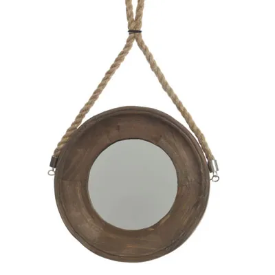 Miroir bois rustique ø 20 cm à suspendre - Miroir mural bois naturel - Décors marins