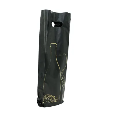 Sac plastique 1 bouteille noir / or Nomade Amazone - Lot de 50 - Sacs pour bouteilles de vin-2