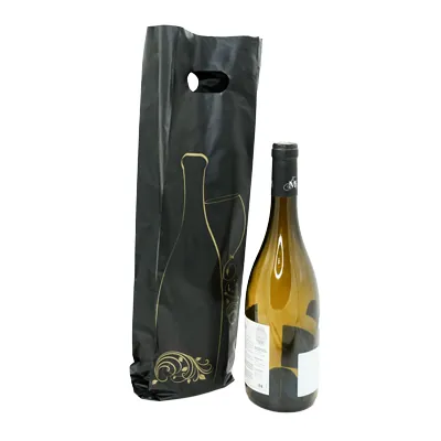 Sac plastique 1 bouteille noir / or Nomade Amazone - Lot de 50 - Sacs pour bouteilles de vin-3