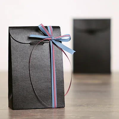 Pochette cadeau noire carton finition luxe 17 x 7 x 23,5 cm - Paquet de 10 - Pochettes cadeaux luxe-3