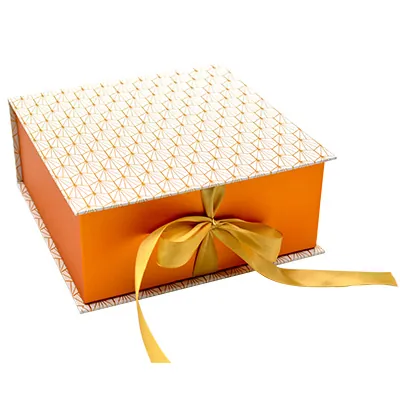 Boîtes kraft Art déco avec couvercle à rabat - blanc / cuivre - 20 x 20 x H 8,5 cm - Boites cadeaux carton pliables