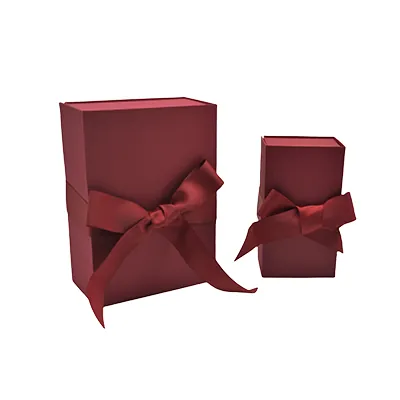 Boîte cadeau tissu avec noeud bordeaux mat 23 x 16 x 9 cm, paquet de 5 - Boites cadeaux carton pliables-3