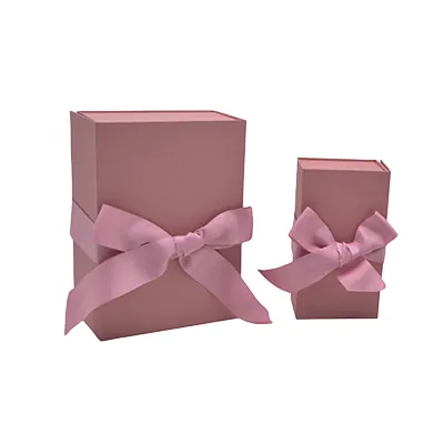 Boîte cadeau tissu avec noeud rose mat 23 x 16 x 9 cm, paquet de 5 - Boites cadeaux carton pliables-3