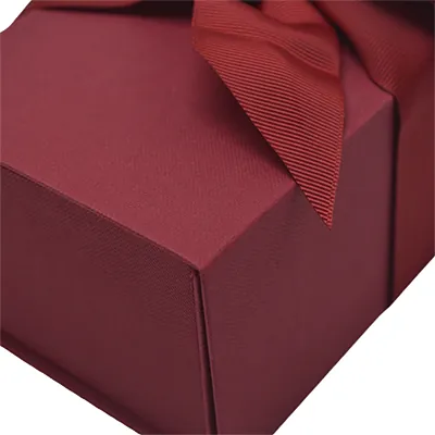 Boîte cadeau tissu avec noeud bordeaux mat 23 x 16 x 9 cm, paquet de 5 - Boites cadeaux carton pliables-2