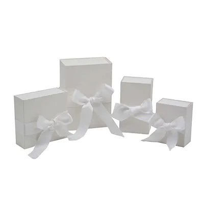 Boîte cadeau tissu avec noeud blanc mat 16 x 16 x 6 cm, paquet de 5 - Boites cadeaux carton pliables-3