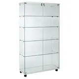 Vitrine colonne verre trempé socle blanc 4 tablettes 100 x 40 x 180 cm sur roulettes – Vitrine d’exposition - Vitrines Verre & Bois