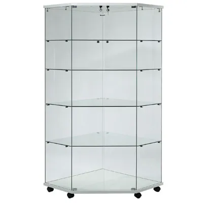 Vitrine d'angle en verre trempé sur roulettes 4 tablettes 82 x 40 x 180 cm - Vitrine d’exposition - Vitrines Bois