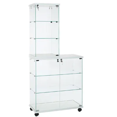 Comptoir vitrine en verre trempé - Verre transparent - L 40 x P 40 x H 85 cm - Vitrines tablettes fixes-3