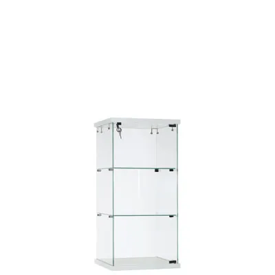Vitrine comptoir en verre trempé socle blanc 2 tablettes 40 x 40 x 85 cm - Vitrine d’exposition - Vitrines de comptoir