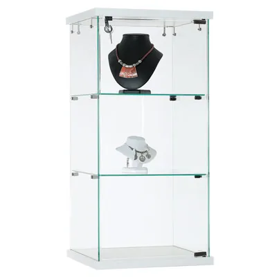Vitrine comptoir en verre trempé socle blanc 2 tablettes 40 x 40 x 85 cm - Vitrine d’exposition - Vitrines de comptoir-2