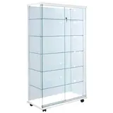 Vitrine verre trempé socle blanc 5 tablettes 100 x 46 x 180 cm sur roulettes - Vitrine d’exposition - Vitrines Verre & Bois