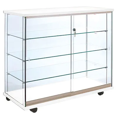 Vitrine comptoir en verre trempé socle blanc 3 tablettes 100 x 46 x 95 cm - Vitrine d’exposition - Vitrines Verre & Bois